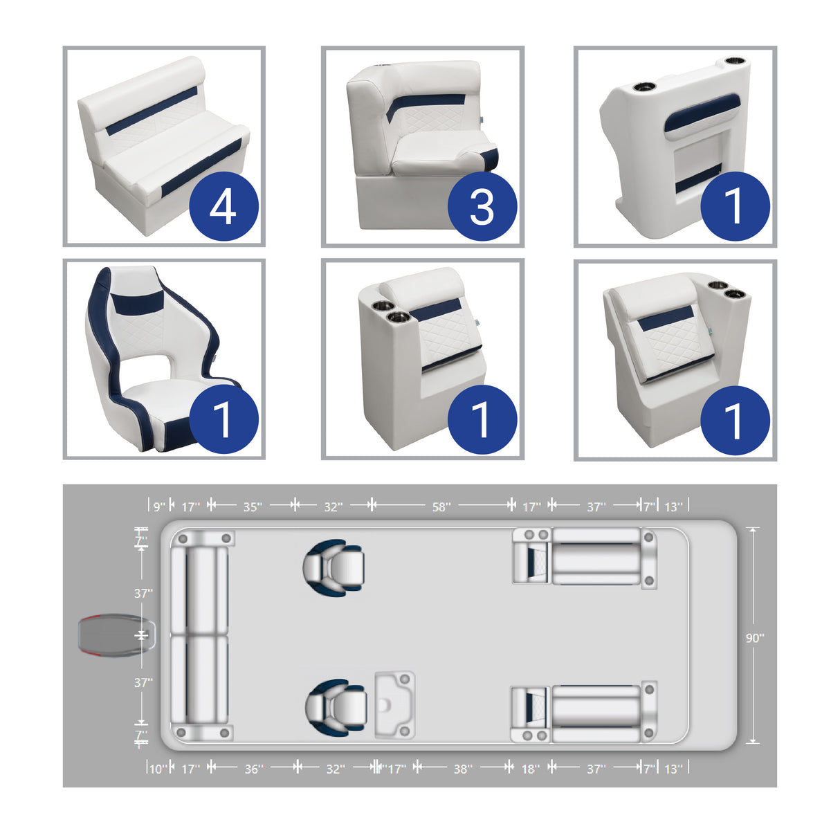 DLX 18-22' Rear L with Front Lounge Pontoon Seat Package