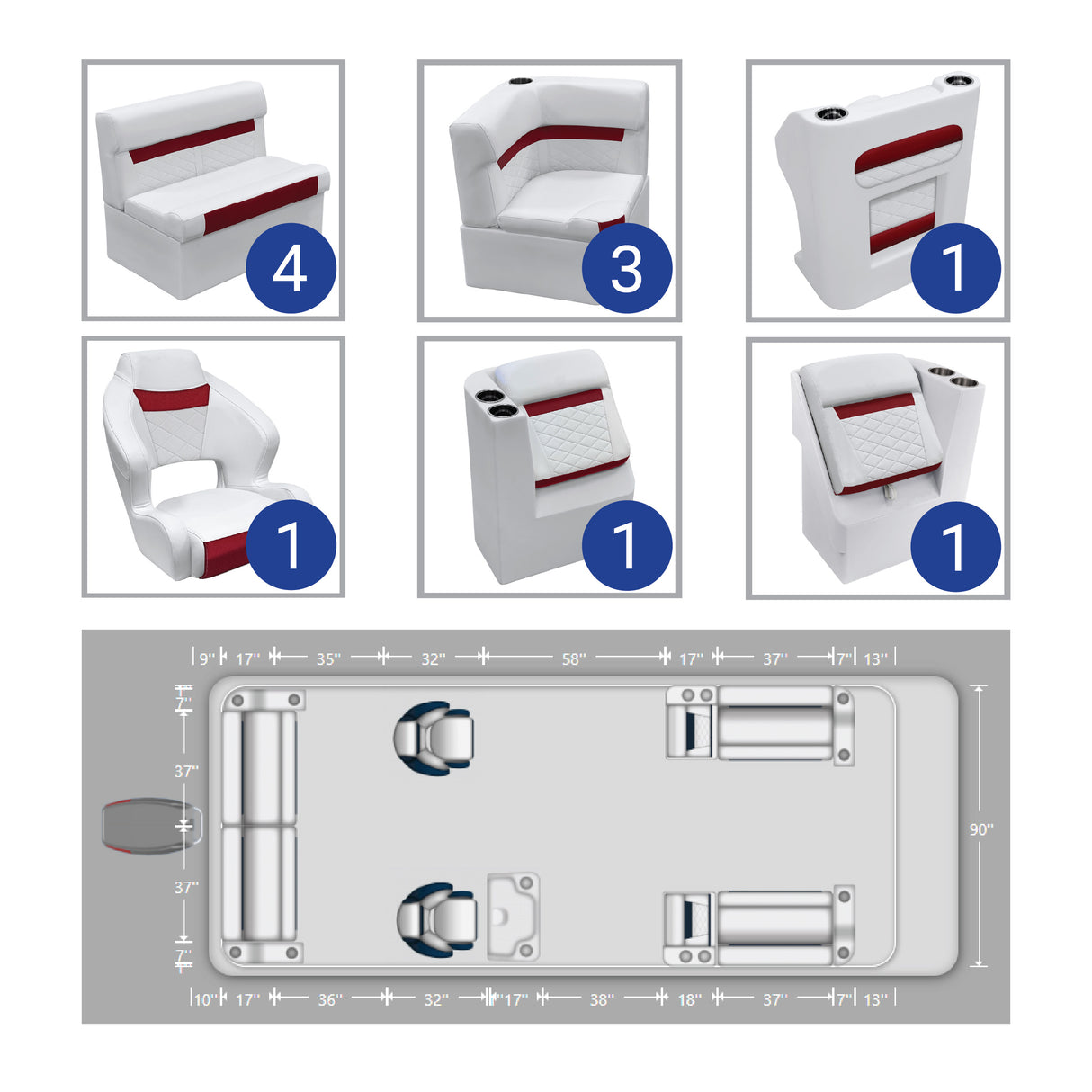 DLX 18-22' Rear L with Front Lounge Pontoon Seat Package