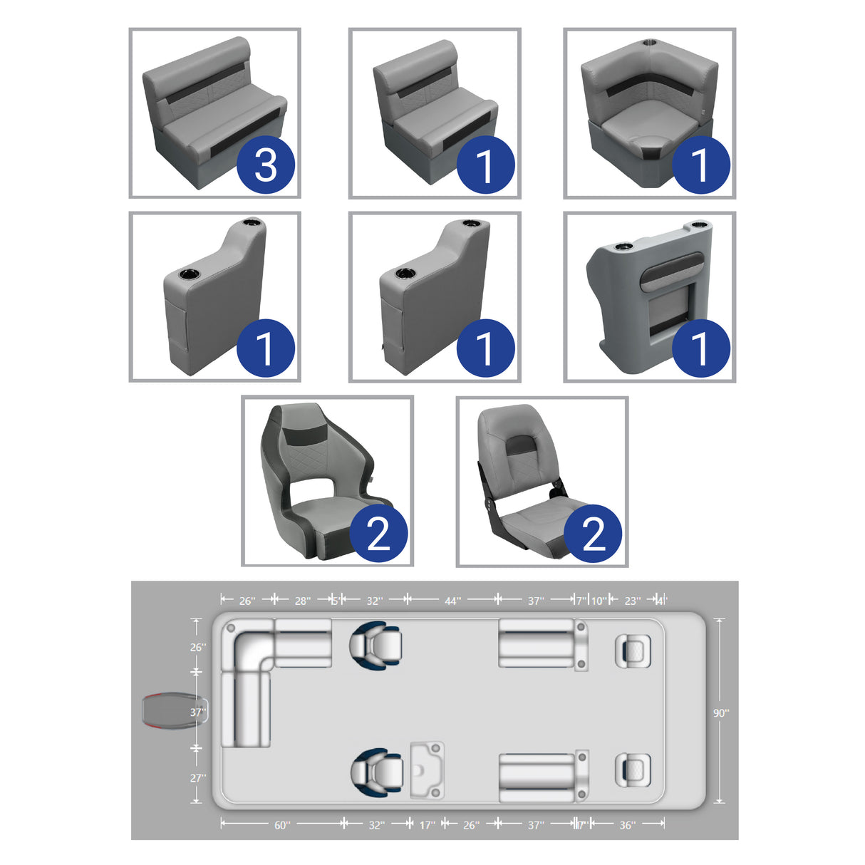 DLX 18-22' Rear L Fishing Pontoon Seat Package