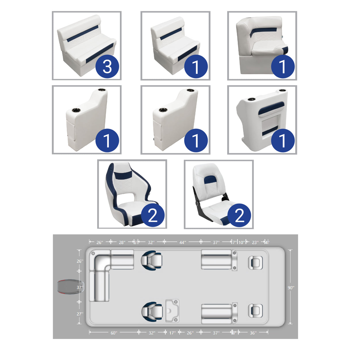 DLX 18-22' Rear L Fishing Pontoon Seat Package