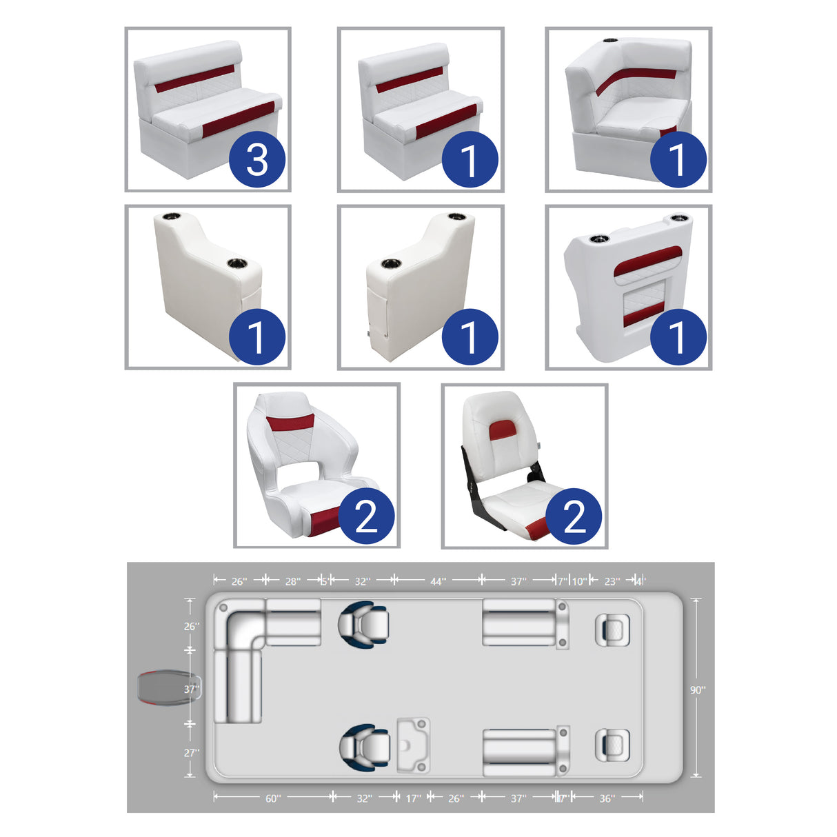 DLX 18-22' Rear L Fishing Pontoon Seat Package