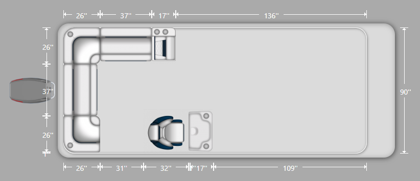 Wise DLX Rear L Leanback & Steering Console Pontoon Furniture Set Layout and Dimension