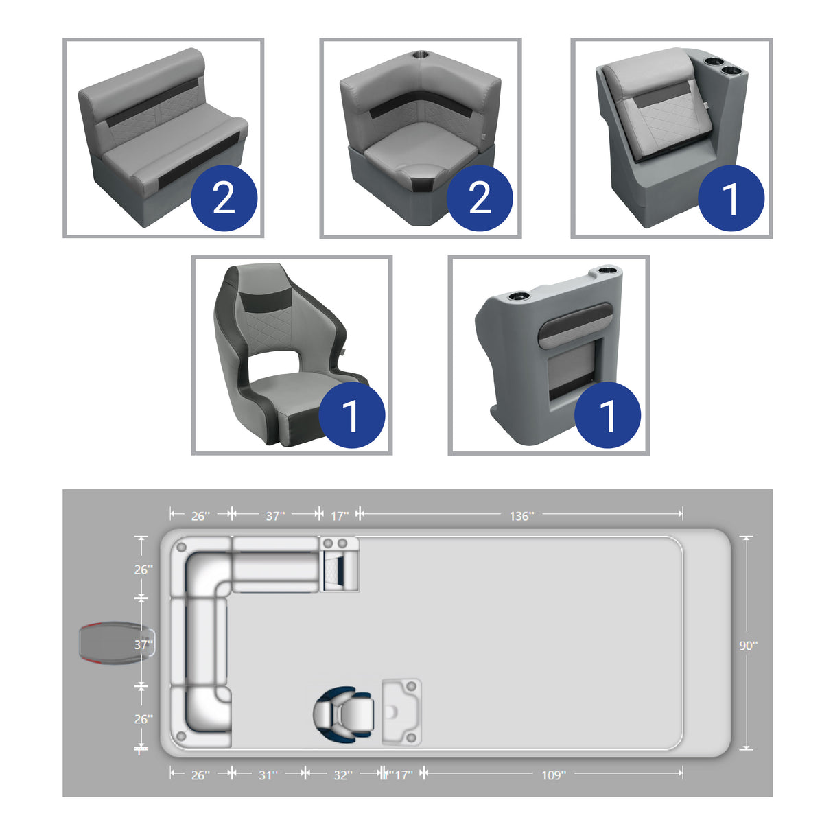 Wise DLX Rear L Leanback & Steering Console Pontoon Furniture Package