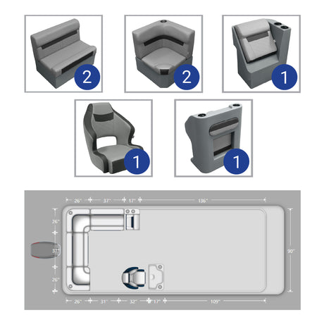 Wise DLX Rear L Leanback & Steering Console Pontoon Furniture Package