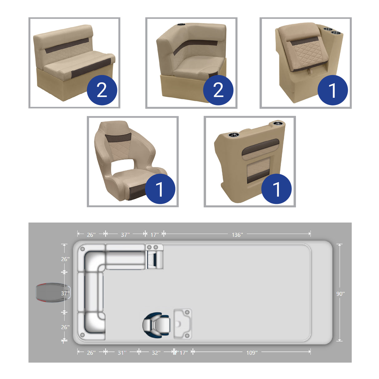 Wise DLX Rear L Leanback & Steering Console Pontoon Furniture Package
