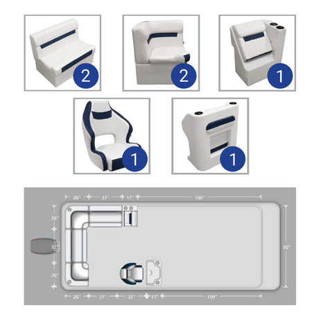 Wise DLX Rear L Leanback & Steering Console Pontoon Furniture Package