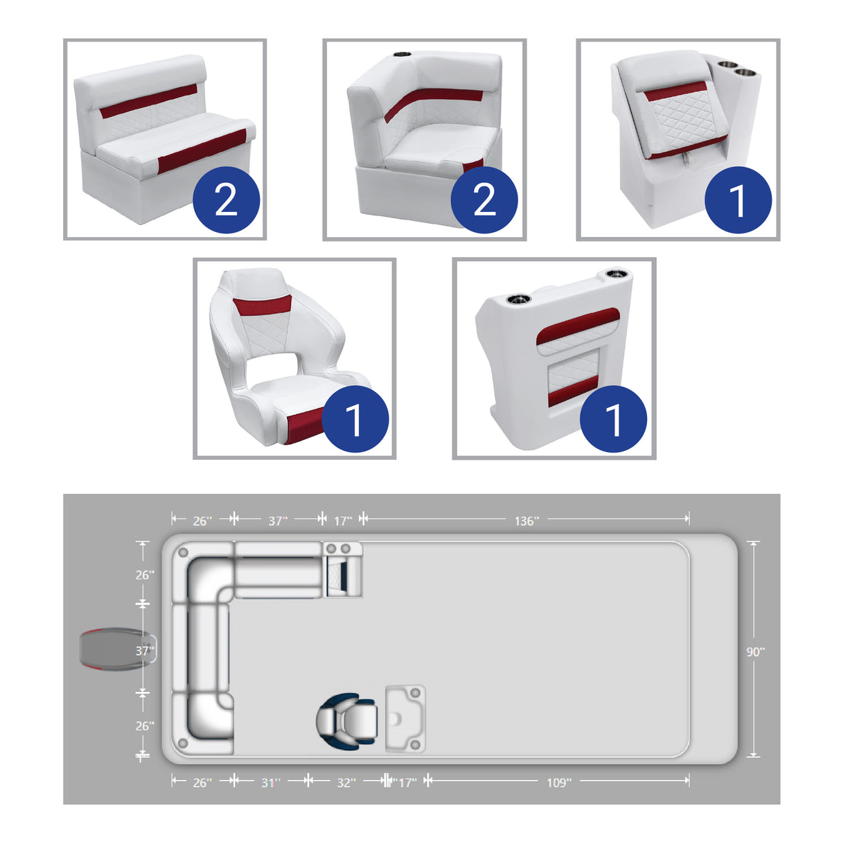 Wise DLX Rear L Leanback & Steering Console Pontoon Furniture Package