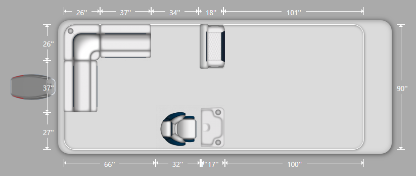 Wise DLX Small Rear L with Swingback Pontoon Furniture Set Layout and Dimension