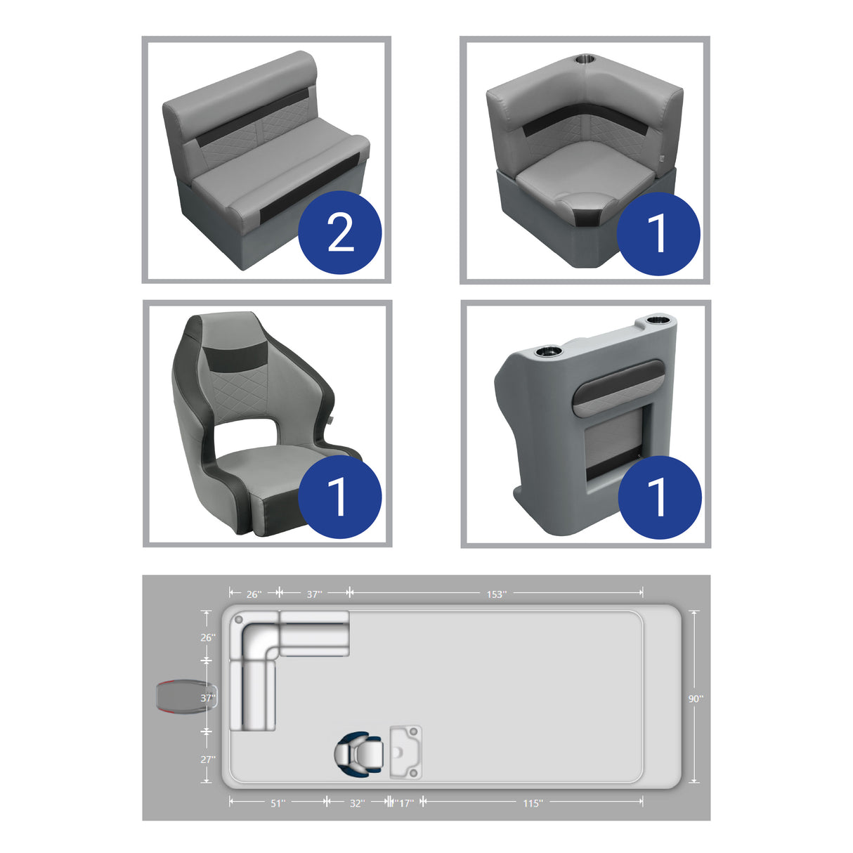 DLX Small Rear L Pontoon Seat Package