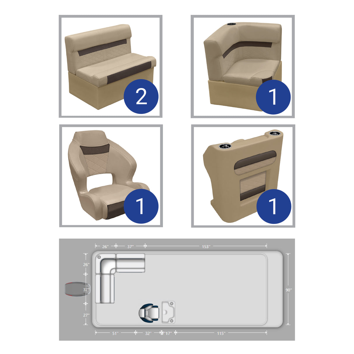 DLX Small Rear L Pontoon Seat Package