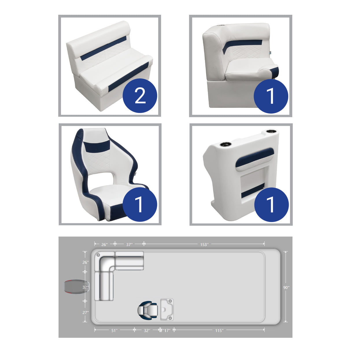 DLX Small Rear L Pontoon Seat Package