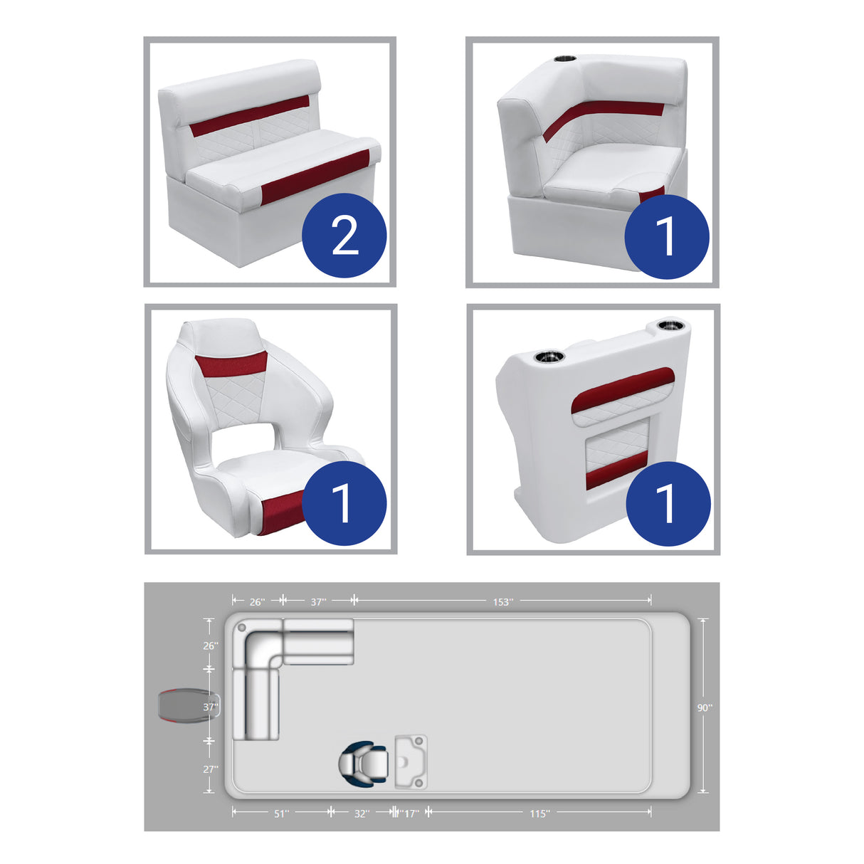 DLX Small Rear L Pontoon Seat Package