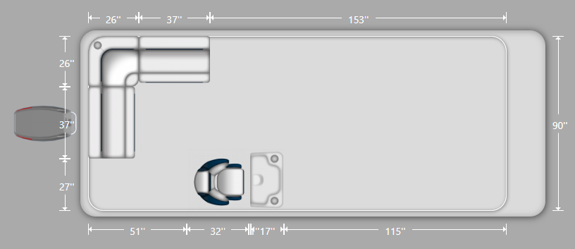 Wise DLX Small Rear L Pontoon Furniture Set Layout and Dimension