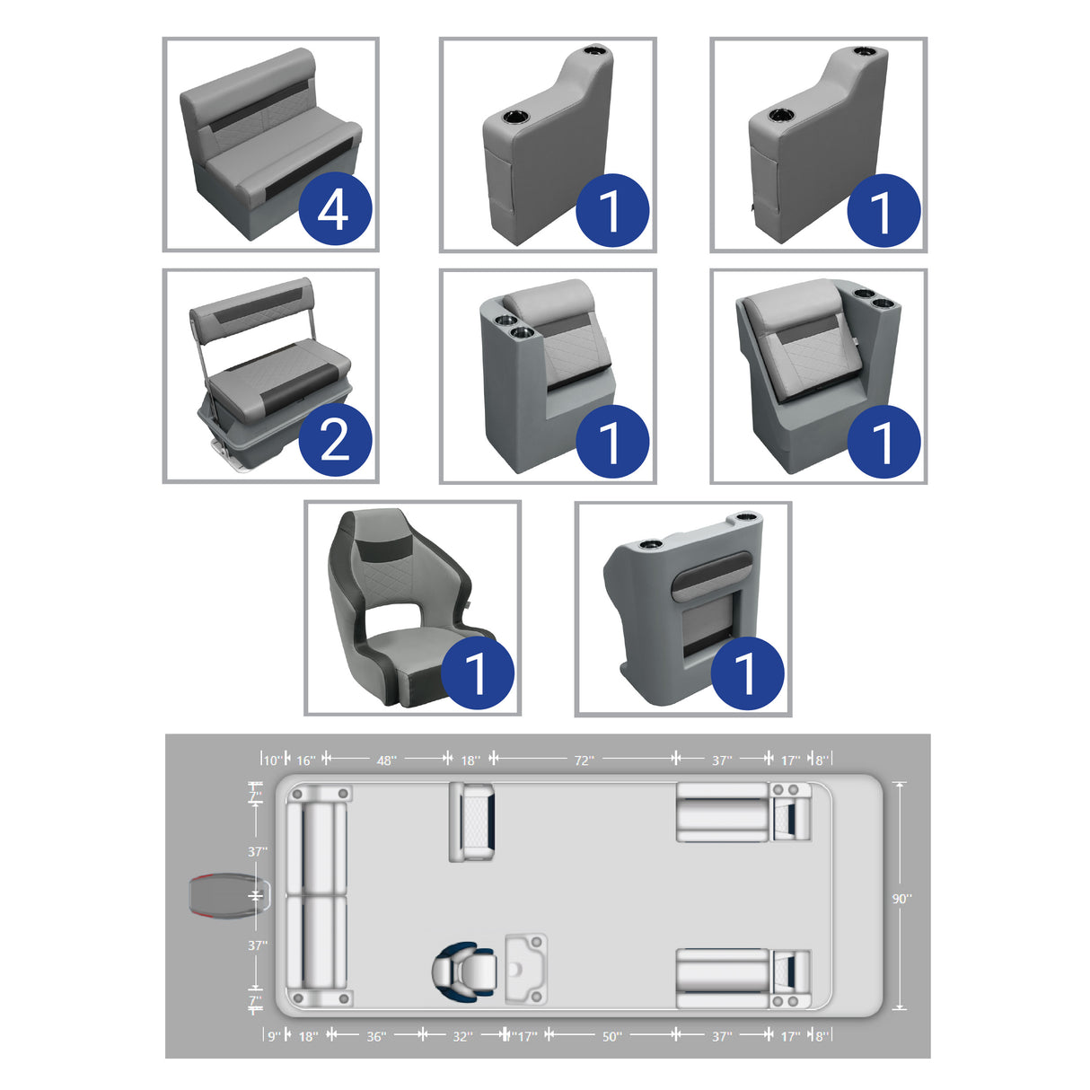 DLX 18'-22' Swingback Full Pontoon Seat Package