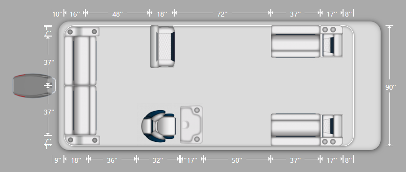 Wise DLX 18'-22' Swingback Full Pontoon Furniture Set layout and dimension