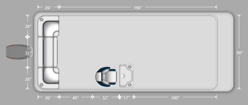 Wise DLX Rear Couch & Console Pontoon Furniture Set Layout and Dimension