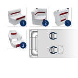 Deluxe Dual Bucket Rear Bench & Console Pontoon Furniture Set - White / Crimson Red