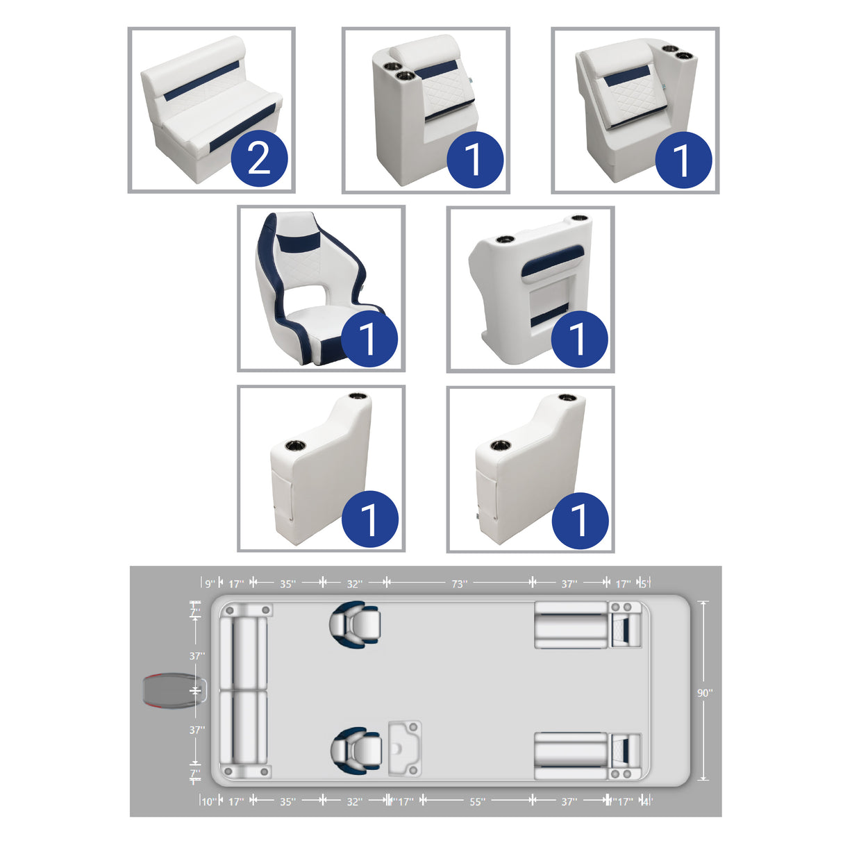 Wise DLX 18'-22' Dual Bucket Pontoon Furniture Set 