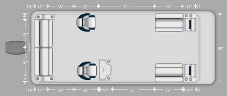 Wise DLX 18'-22' Dual Bucket Pontoon Furniture Set Layout and Dimension