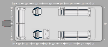 Wise DLX Full Lounge with Double Bucket Seat Pontoon Furniture Set layout and Dimension