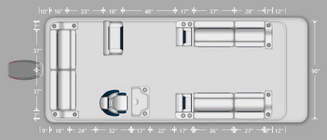 Wise DLX Full Lounge with Swingback Cooler Pontoon Furniture Set layout and Dimension
