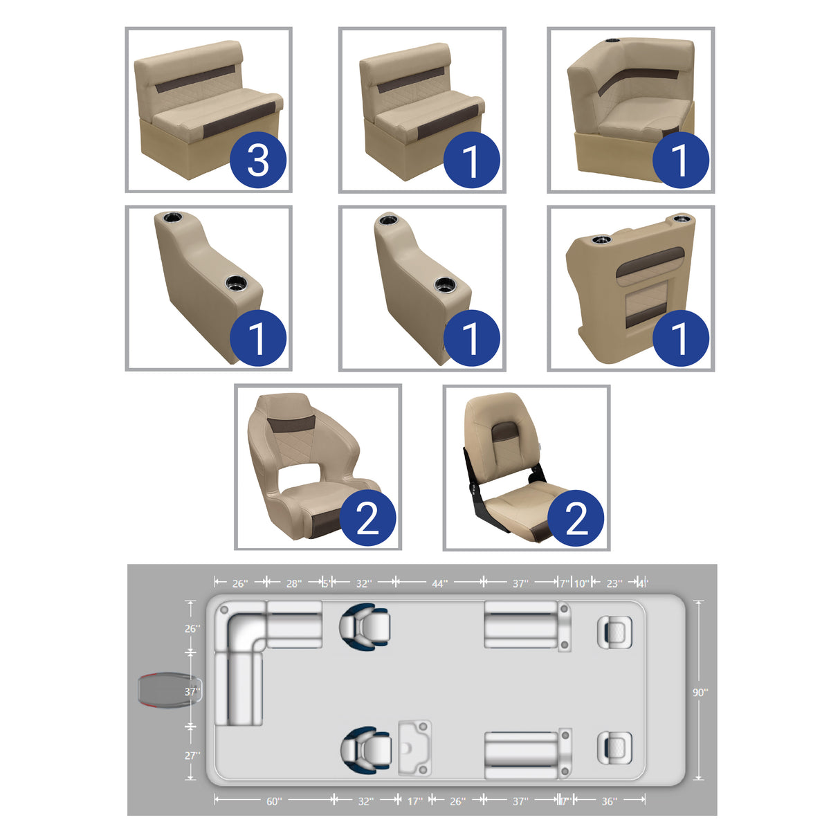 DLX 18-22' Rear L Fishing Pontoon Seat Package